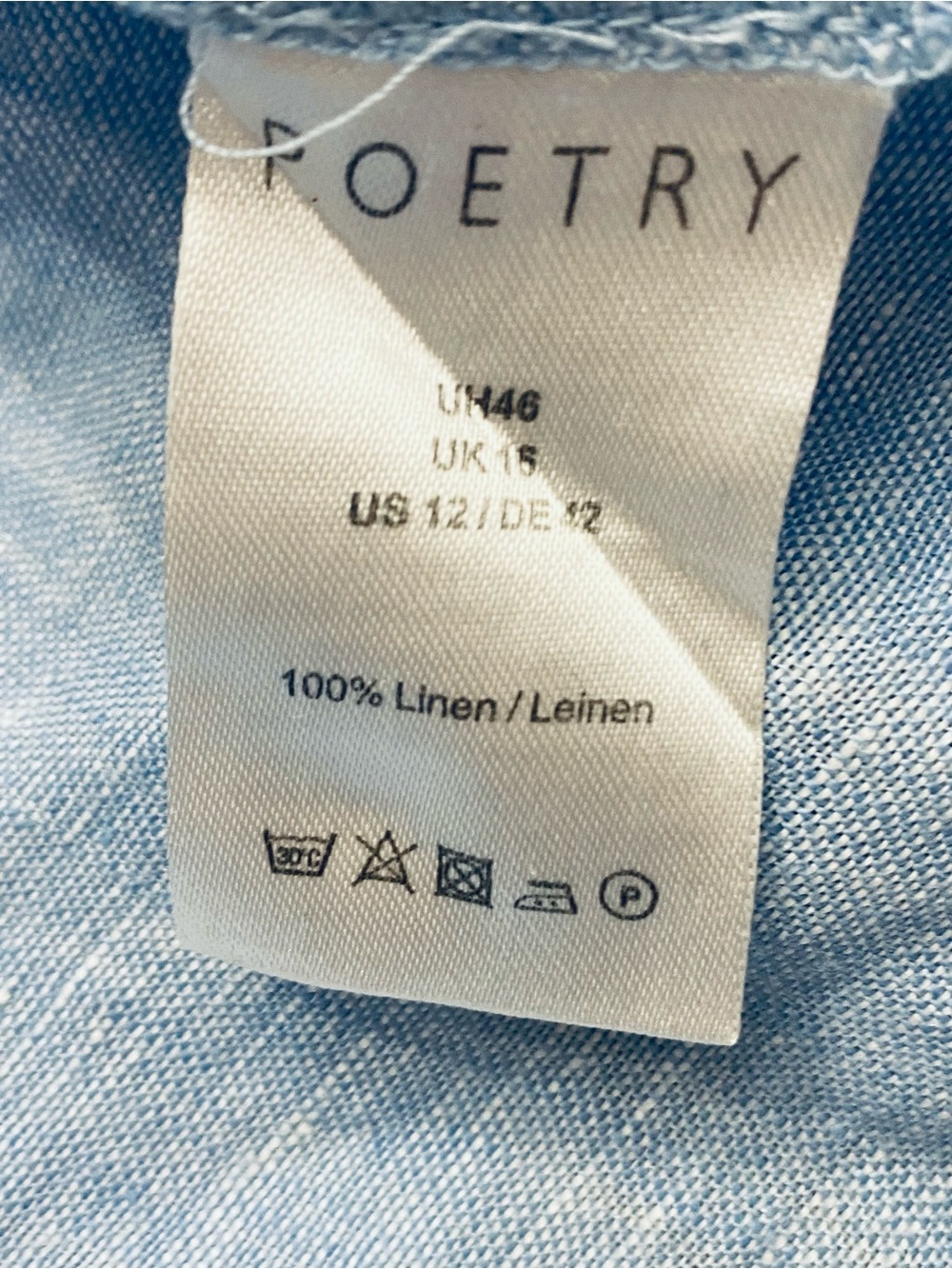 Poetry Blue Chambray 100% Linen Tunic Pullover Woman’s Sz 12 Roomy Stylish - Picture 6 of 6
